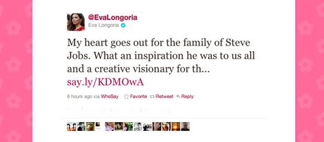 Mensaje de condolencia de Eva Longoria en Twitter