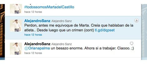 Alejandro Sanz desata la polémica en Twitter al confudir a Marta del Castillo con la atleta Marta Domínguez