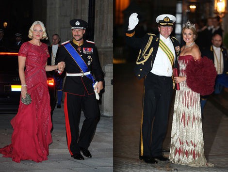 Los Príncipes de Noruega y los Príncipes de Holanda en la cena de gala