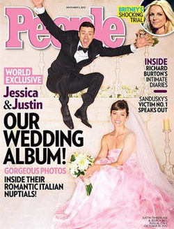 Jessica Biel lució un vestido de novia rosa en su boda con Justin Timberlake