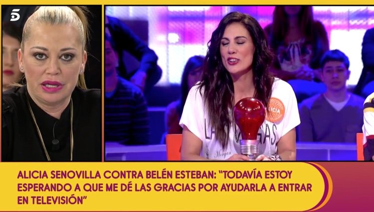 Belén Esteban en 'Sálvame' contestando a Alicia Senovilla|Foto: telecinco.es
