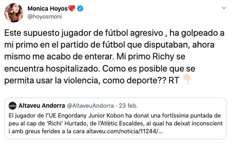 La denuncia pública de Mónica Hoyos / Twitter
