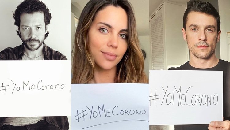Álvaro Morte, Melissa Jiménez y Alejo Sauras con el lema #yomecorono / Instagram