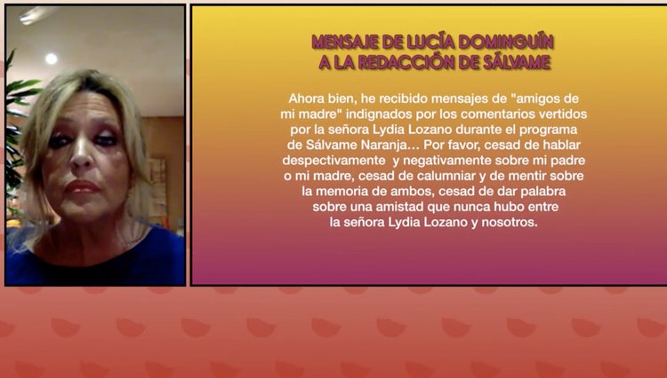 Lucía Dominguín envió una carta al programa pidiendo respeto | Foto: Telecinco.es