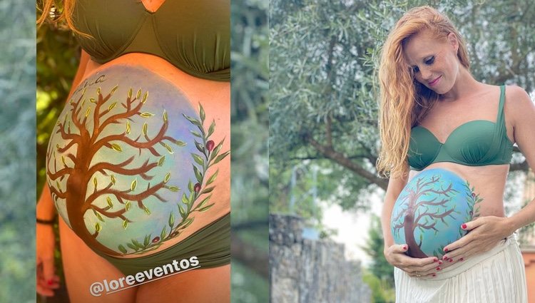 María Castro enseñando su tripita pintada con un olivo / Instagram