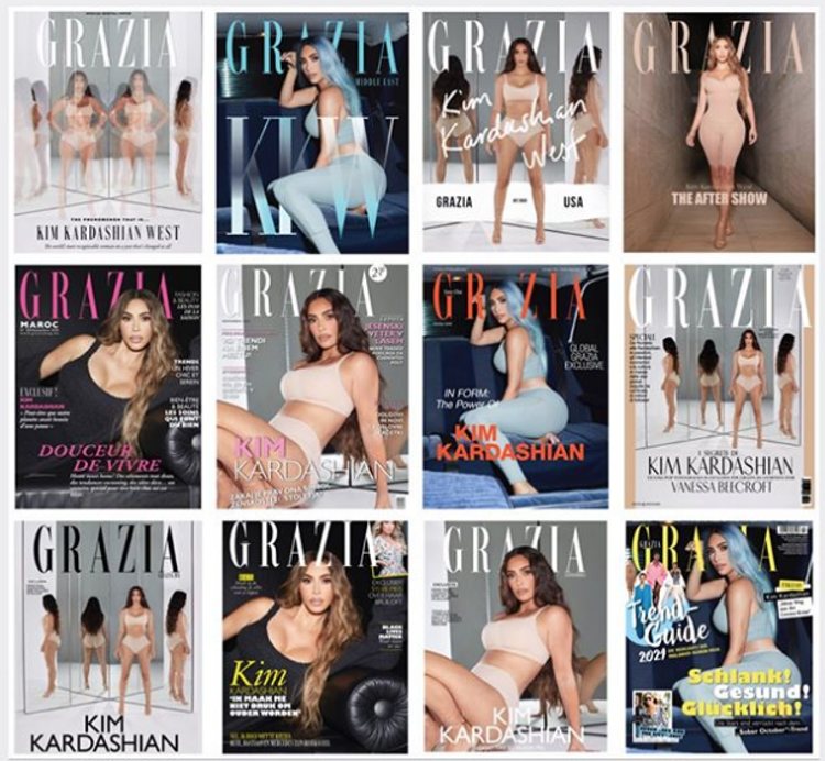 Kim Kardshian en la portada de las doce portadas de la revista Grazia