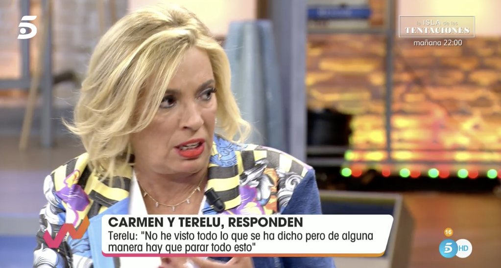 Carmen Borrego, dolida por las palabras de Jorge Javier Vázquez | Foto: Telecinco.es