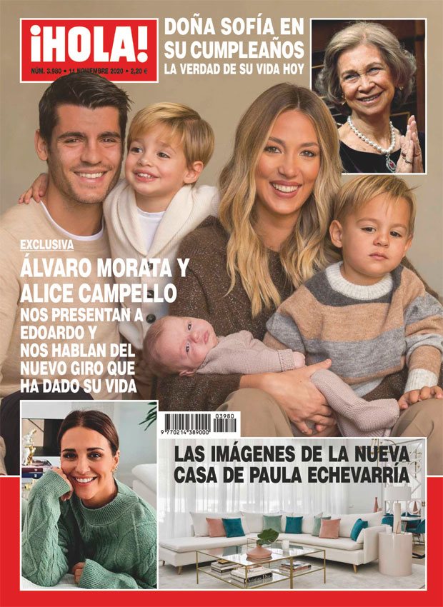 Alice Campello y Álvaro Morata con sus tres hijos en la portada de ¡Hola!