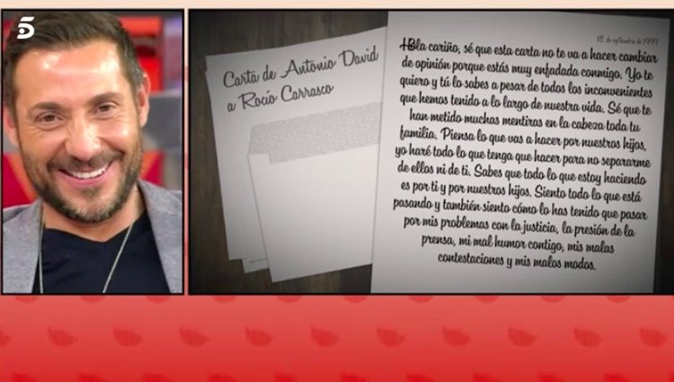 Antonio David alucinando con su supuesta carta / Telecinco.es