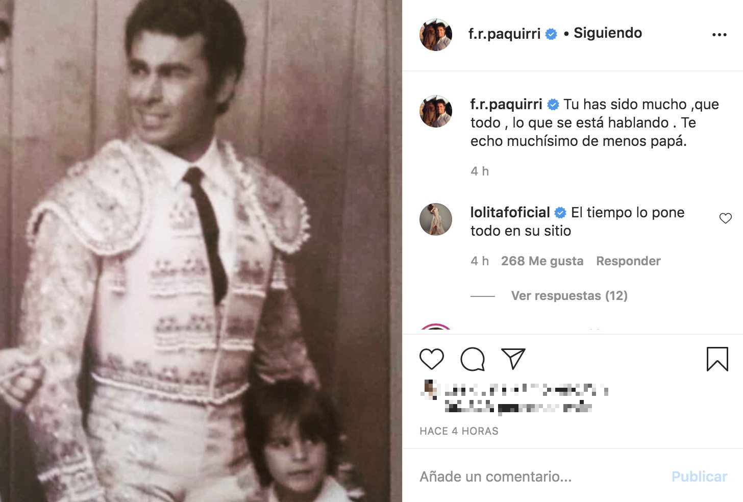 Fran Rivera, en recuerdo a su padre | Foto: Instagram