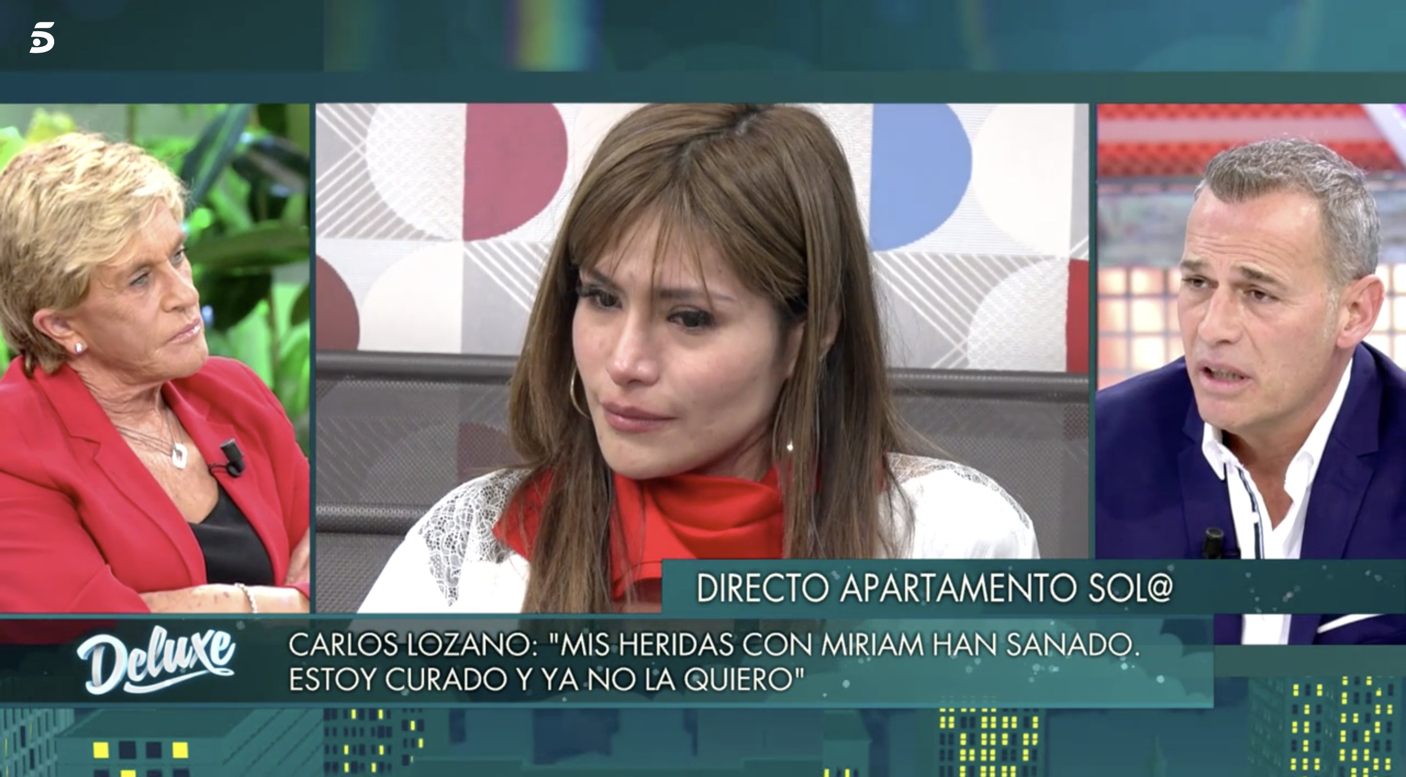 Miriam Saavedra no podía evitar llorar al escuchar a Carlos Lozano | Foto: Telencinco.es