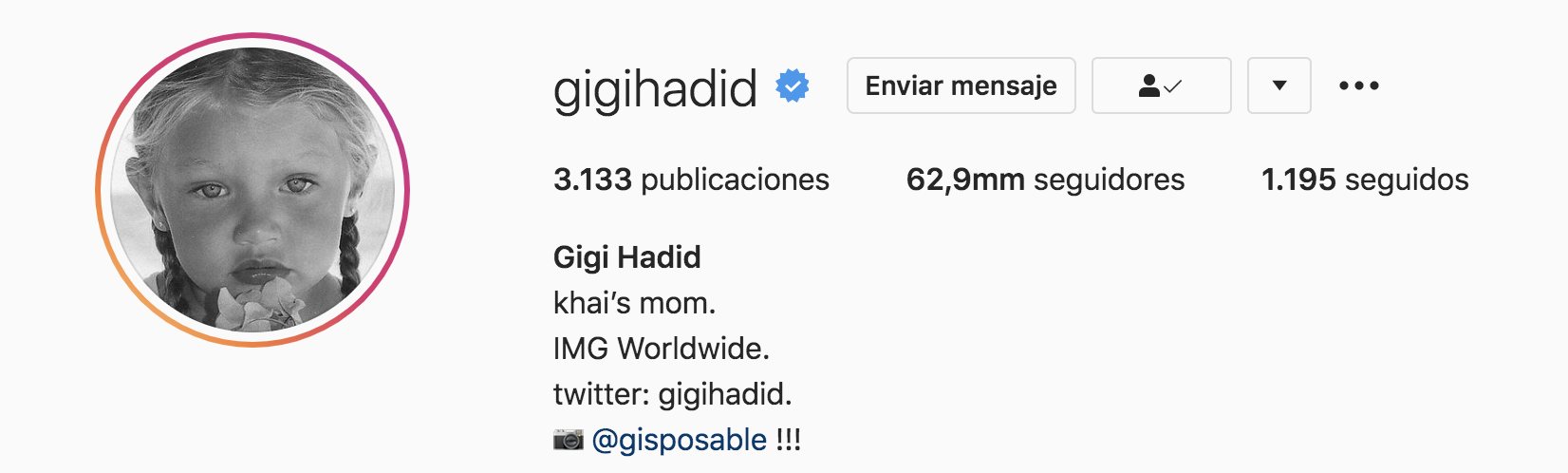 Gigi Hadid hizo público el nombre de su hija a través de su biografía de Instagram