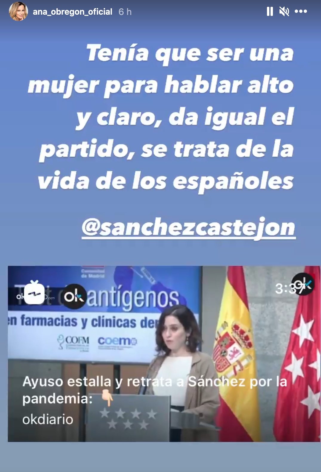 Ana Obregón apoya a Ayuso en las redes/ Foto: Instagram