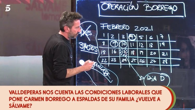 David Valldeperas explicando cómo se habían negociado con Carmen Borrego / Telecinco.es
