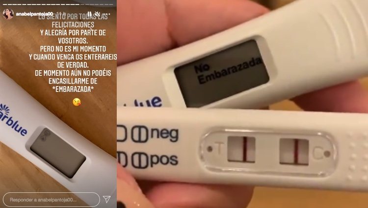 Los dos test de embarazo de Anabel Pantoja / Instagram