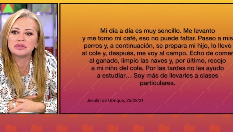 Belén Esteban lee las palabras de Jesulín de Ubrique | Foto: telecinco.es
