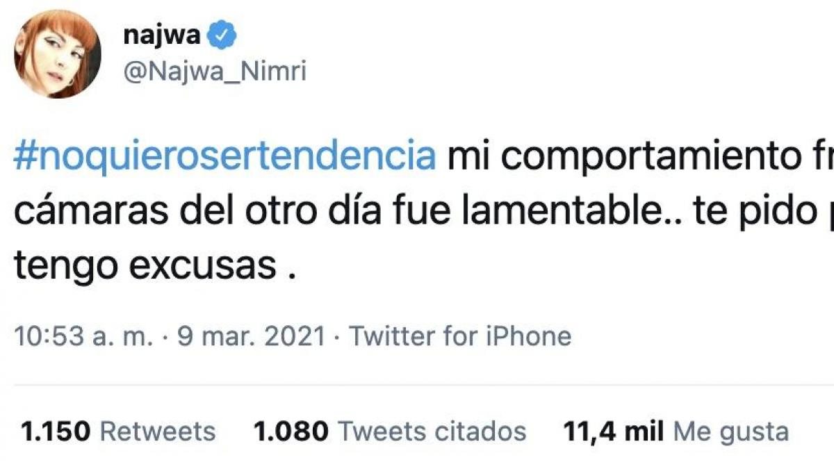 Najwa Nimri borra la disculpa pública por lo ocurrido | Foto: Twitter