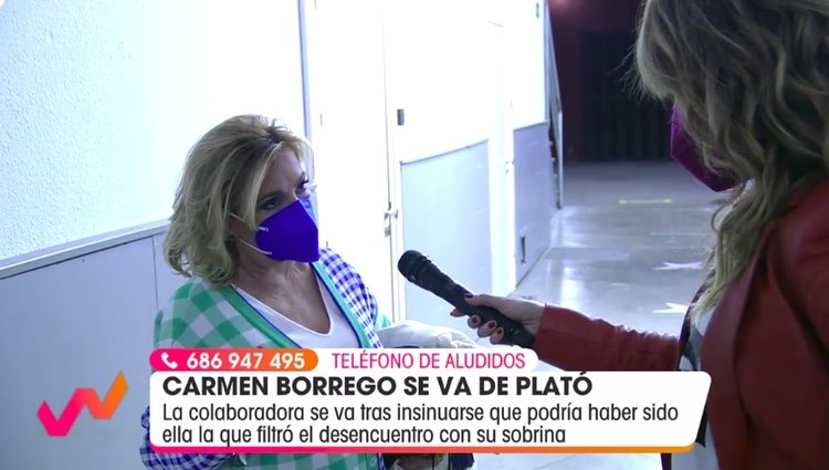 Carmen Borrego abandona el plató de 'Viva la Vida' tras las acusaciones de Matamoros. /Foto:telecinco.es