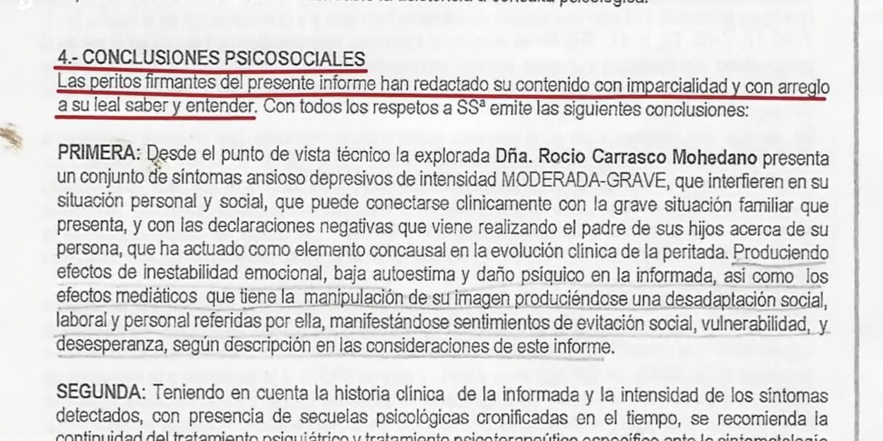 El informe psiquiátrico ofrecido por la propia Rocío Carrasco en su derie documental | Foto: Telecinco.es