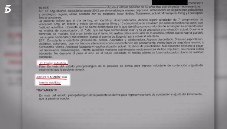 Informe médico de Rocío Carrasco. / Foto: telecinco.es