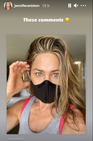 Jennifer Aniston con mascarilla en su casa / Foto: Instagram