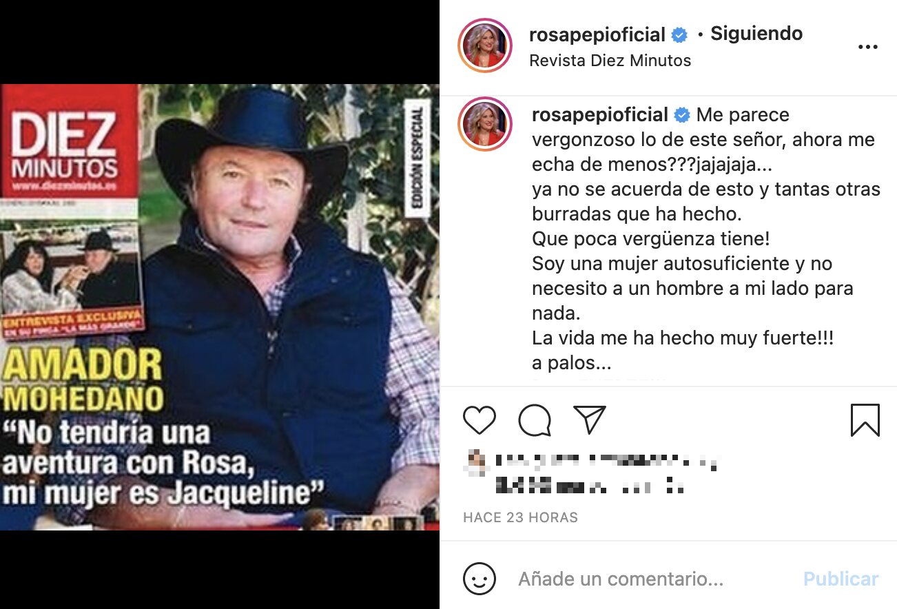 Rosa Benito deja claro que no quiere saber nada de Amador Mohedano | Foto: Instagram