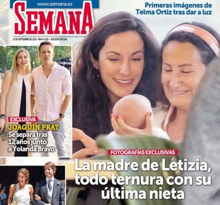 Paloma Rocasolano con su hija Telma Ortiz y su nieta en la portada de Semana