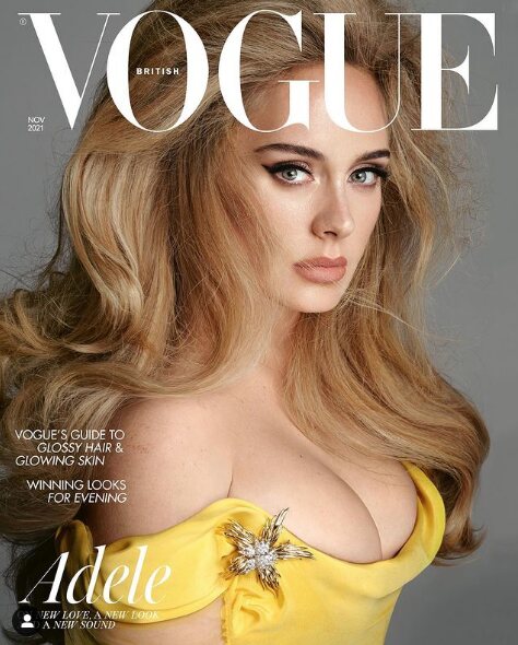 Adele de amarillo en una de sus portadas para Vogue