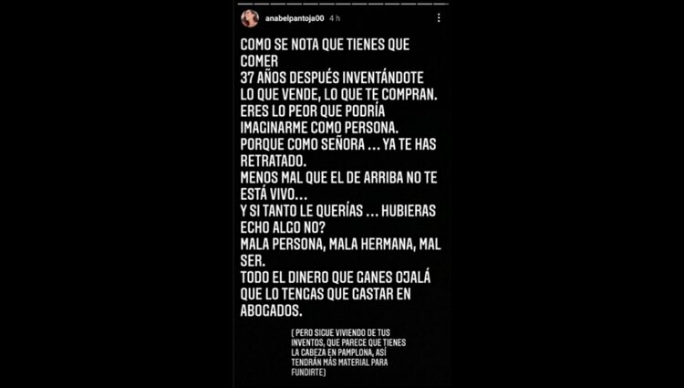 Anabel Pantoja, indignada con las palabras de Teresa Rivera | Foto: Instagram