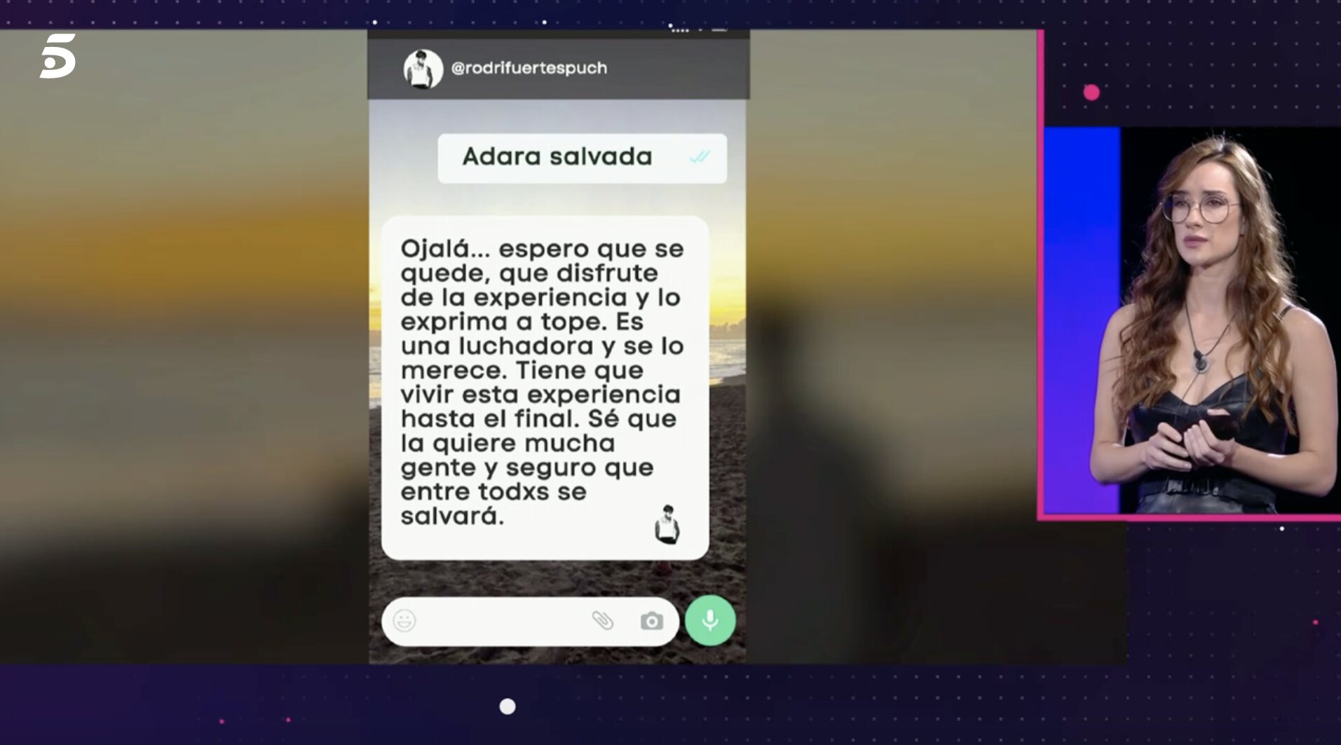 Adara ha podido leer un nuevo mensaje de apoyo de Rodri Fuertes | Foto: Telecinco.es