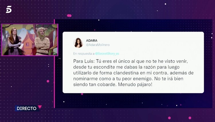 Luis Rollán reacciona al tuit de Adara Molinero / Foto: Telecinco.es