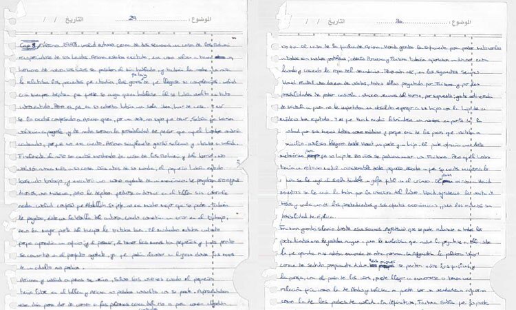 Parte de las notas escritas por Antonio Pampliega durante su secuestro