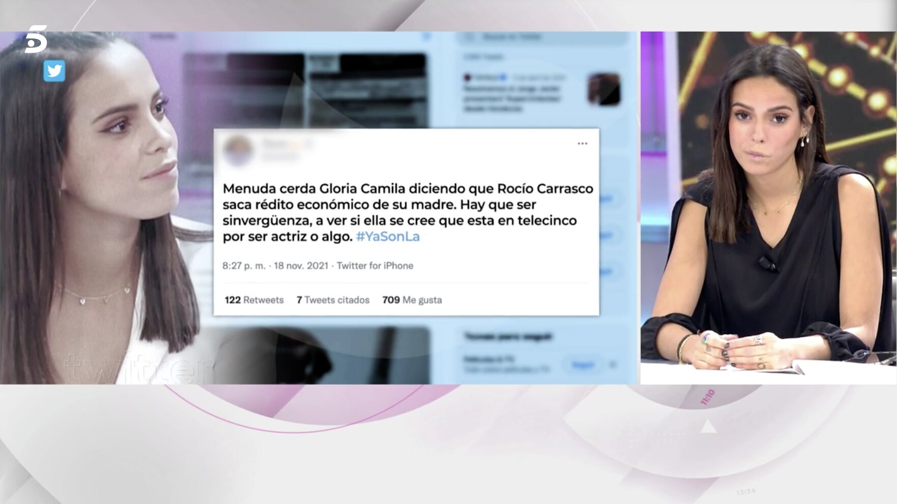 Gloria Camila viendo alguno de los mensajes que le han dejado en las redes sociales/ Foto: teleicnco.es