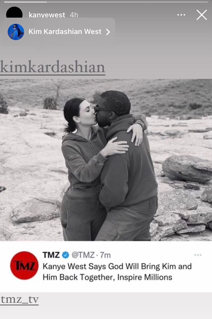 Kanye West intentando llamar la ateción de Kim a través de los stories de Instagram