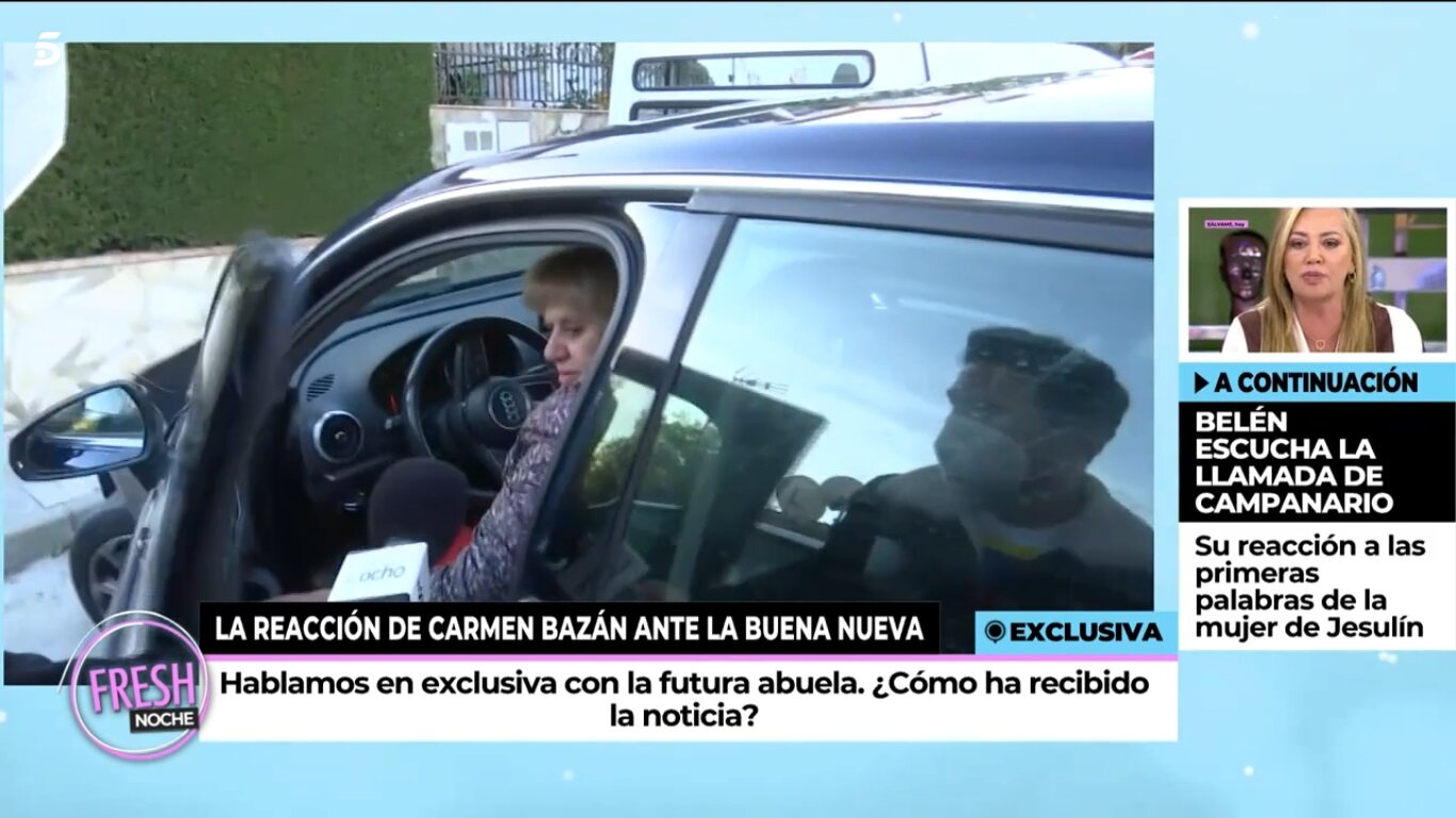 Carmen Bazán siendo preguntada por el embarazo de Campanario / Telecinco.es