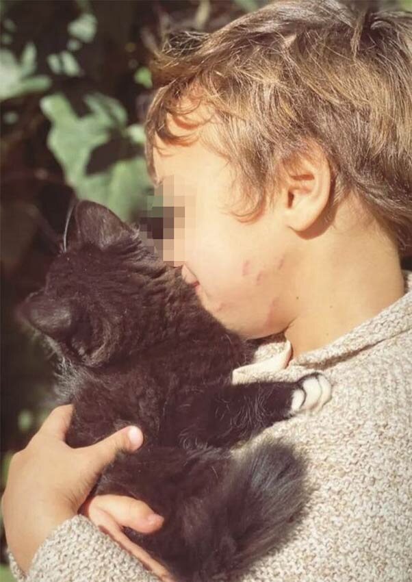 El hijo de Raquel del Rosario abrazando un gatito/ Foto: Instagram