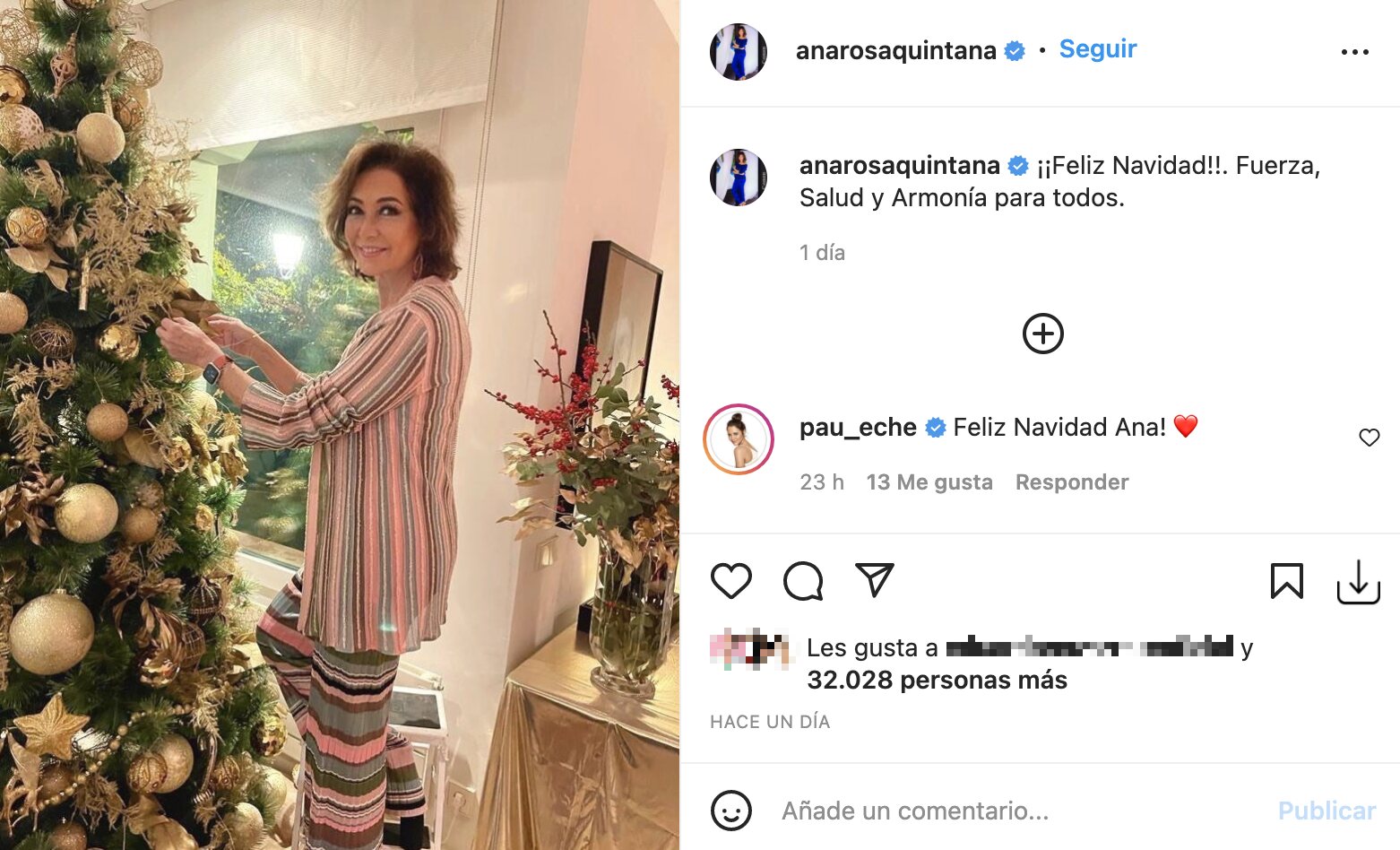 Ana Rosa Quintana felicita la Navidad con esta fotografía en su Instagram
