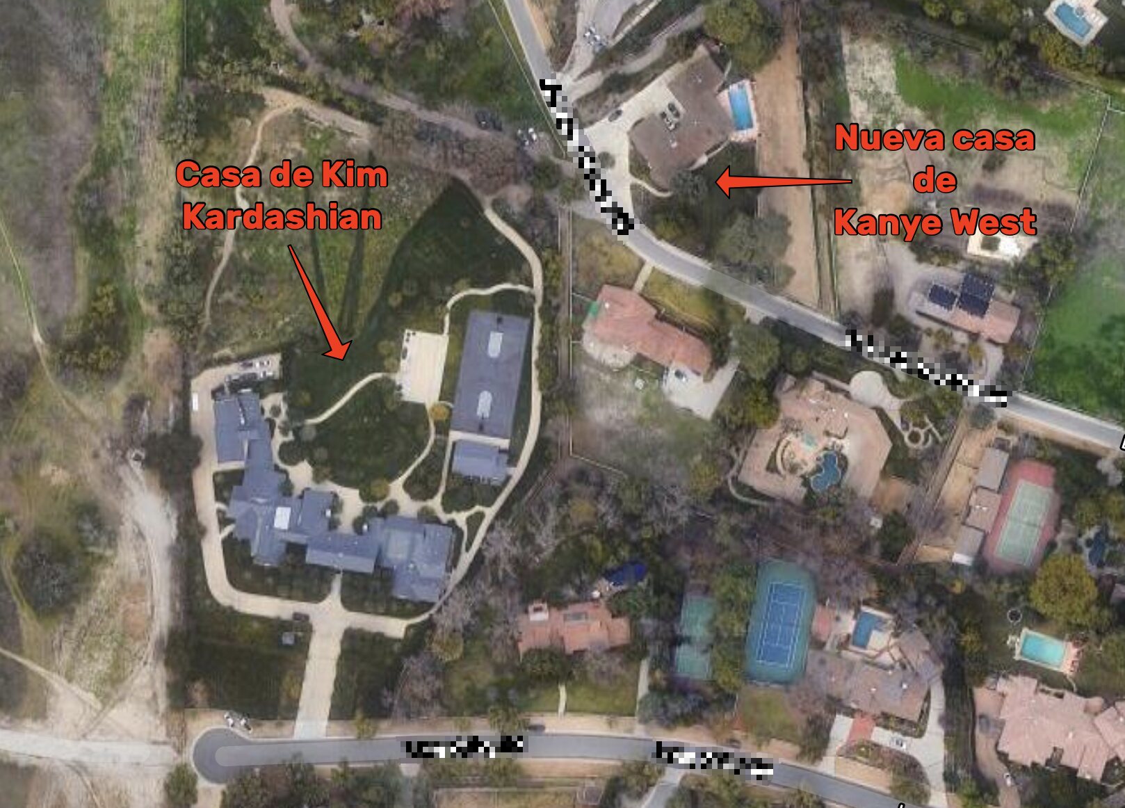 La nueva casa de Kanye West está a escasos metros de la de Kim Kardashian | Foto: Google Maps