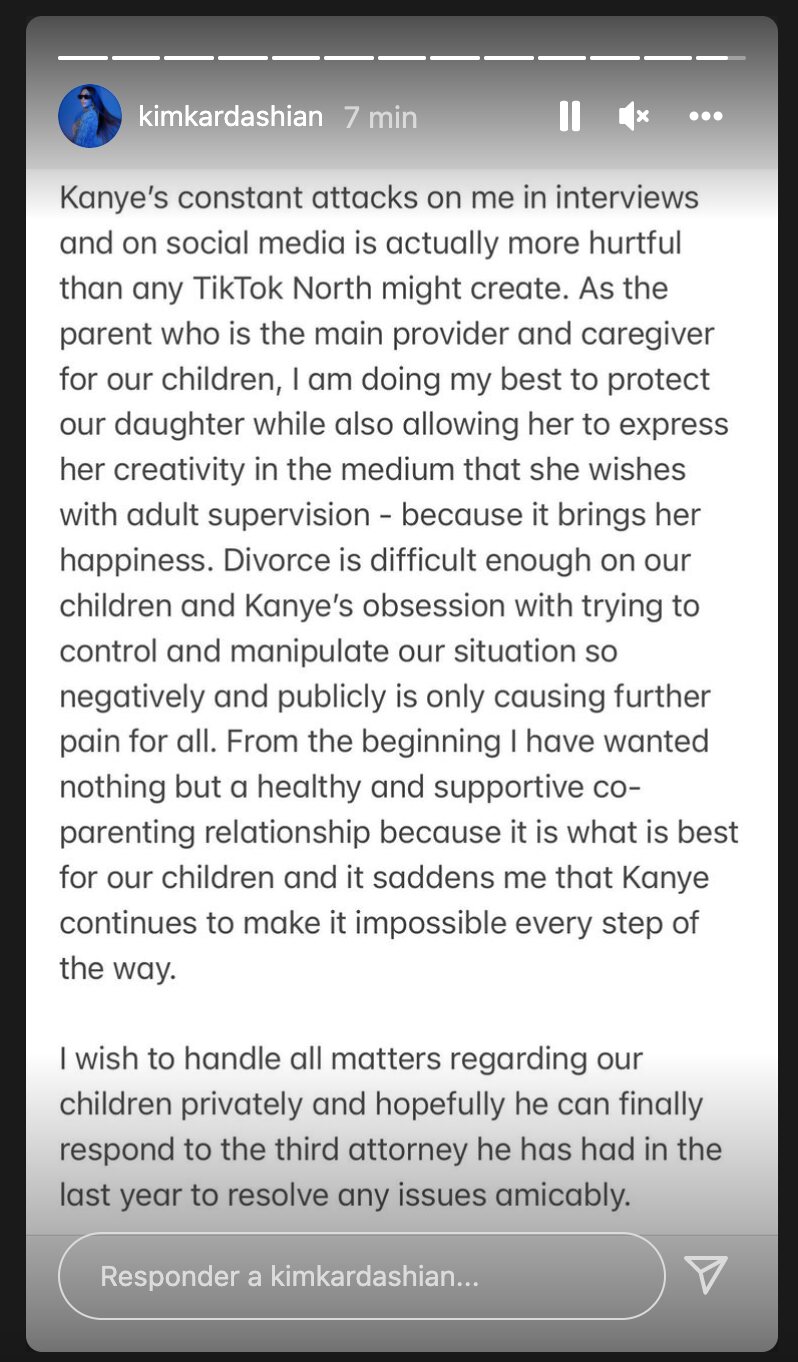 Kim Kardashian responde públicamente harta de la actitud de Kanye | Foto: Instagram