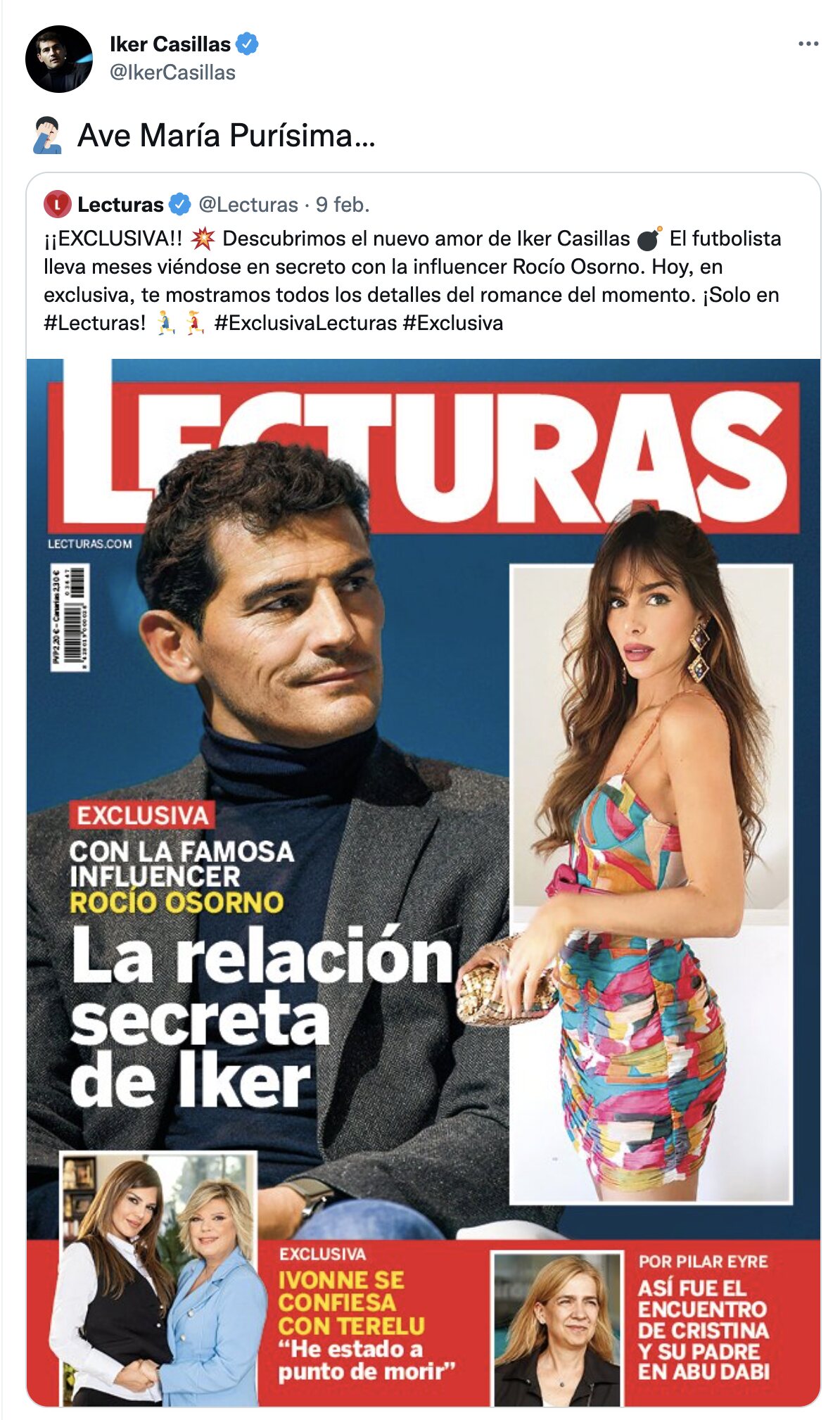 La reacción de Iker Casillas a su supuesta relación/ Foto: Twitter
