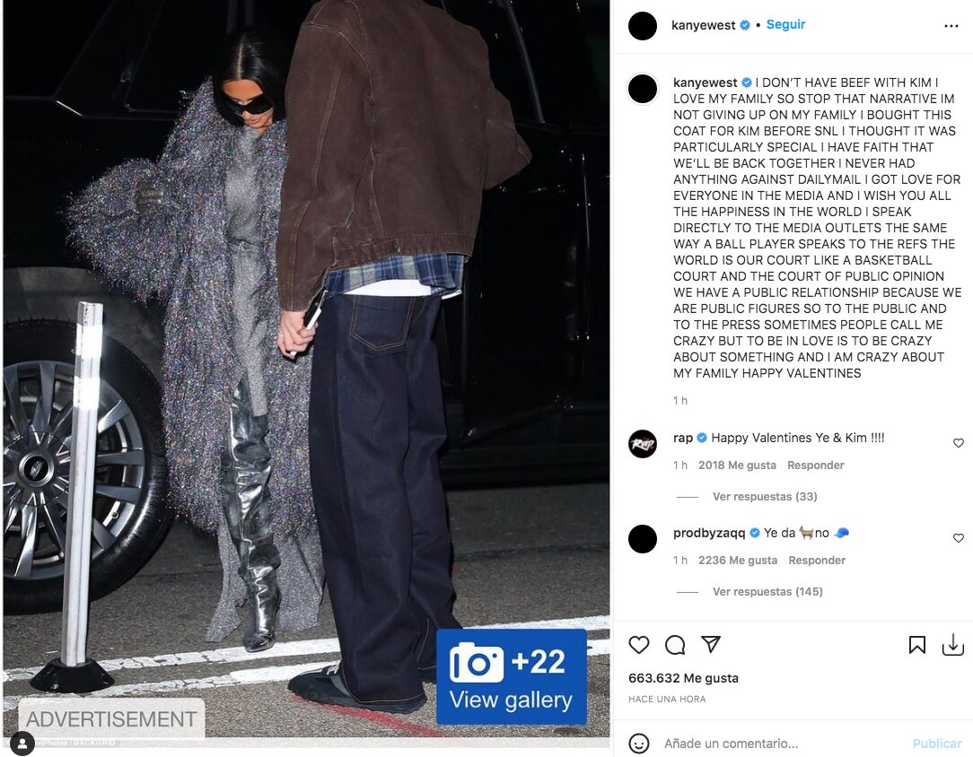 Kanye West de nuevo contra Kim y Pete en su cuenta de Instagram | Foto: Instagram