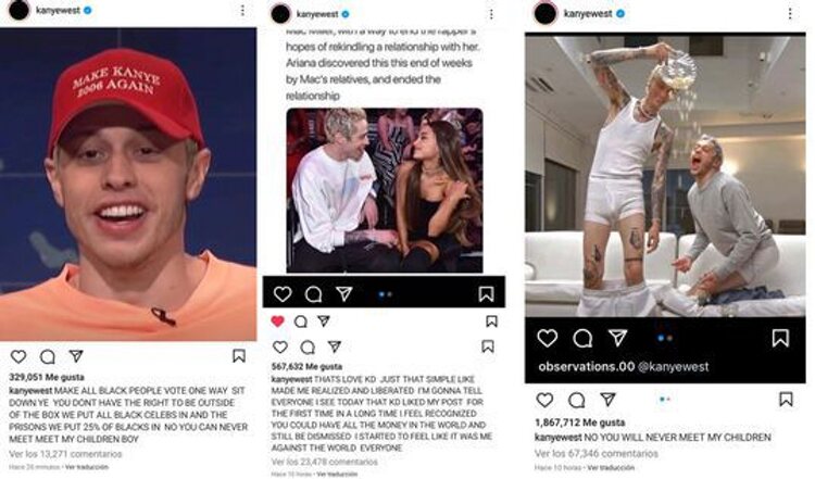 Kanye West atacando a Pete Davidson en su cuenta de Instagram | Foto: Instagram