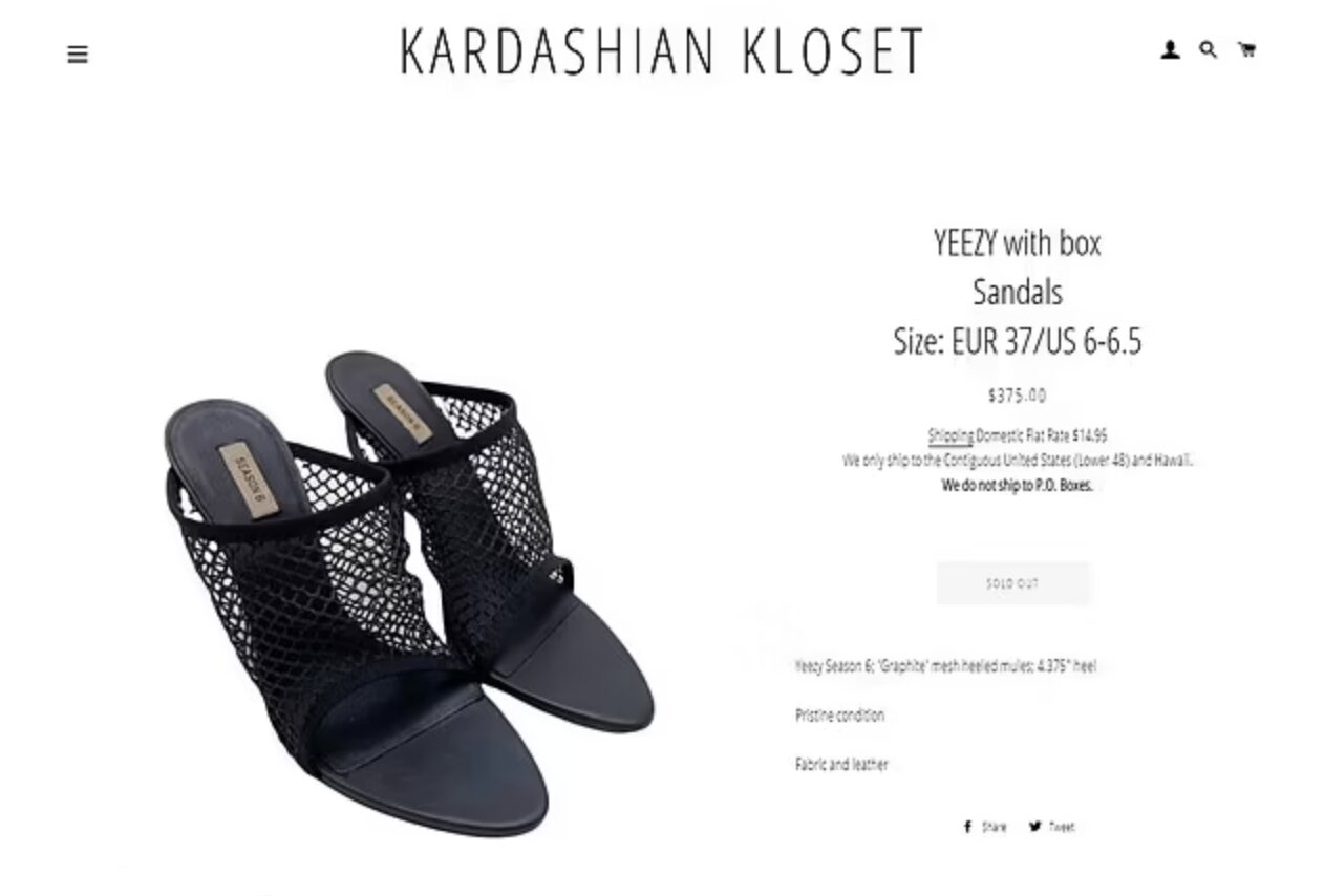 Kim vende unos Yeezy por 375 dólares | Foto: Kardashian Kloset