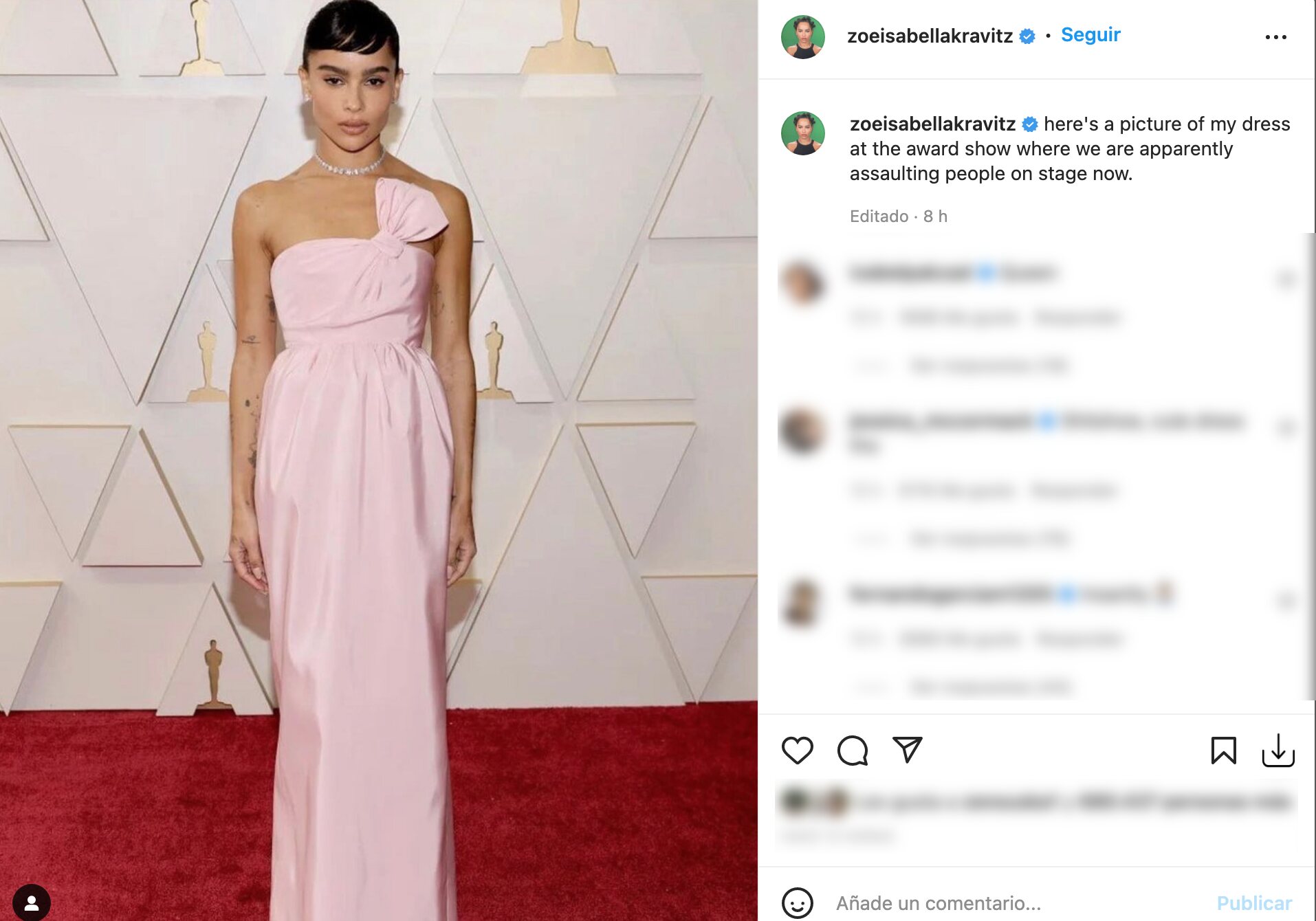 Zoë Kravitz critica lo ocurrido en su cuenta de Instagram