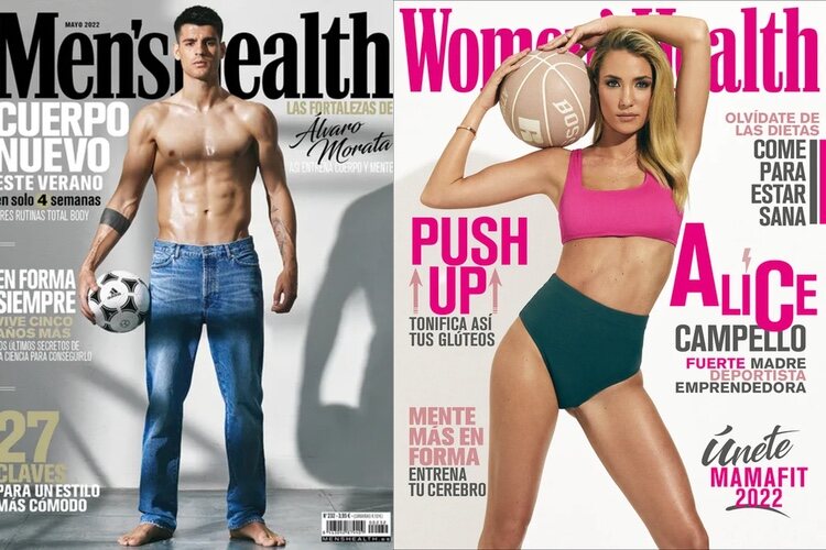 Álvaro Morata y Alice Campello posando en las revistas Men's Health y Women's Health