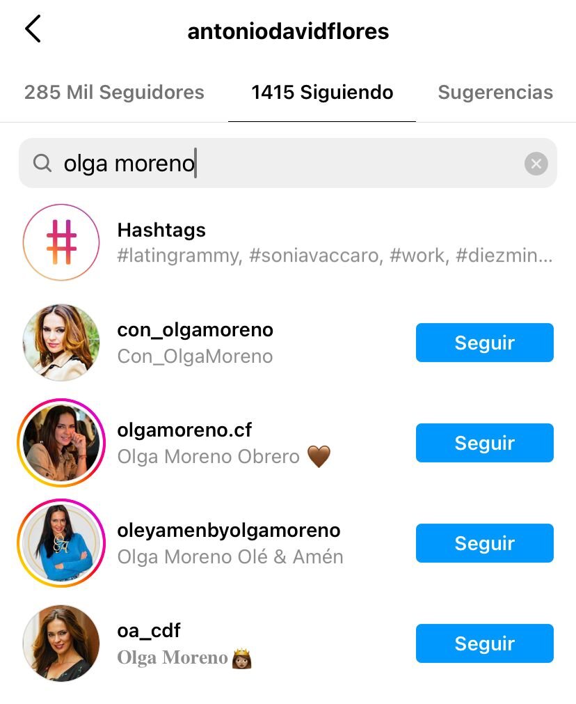 Antonio David sigue a Olga Moreno y varias cuentas de fans | Foto: Instagram