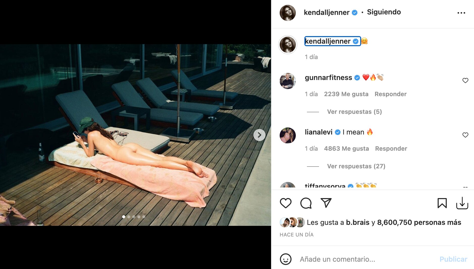 Kendall Jenner, totalmente desnuda en una fotografía de su cuenta de Instagram | Foto: Instagram