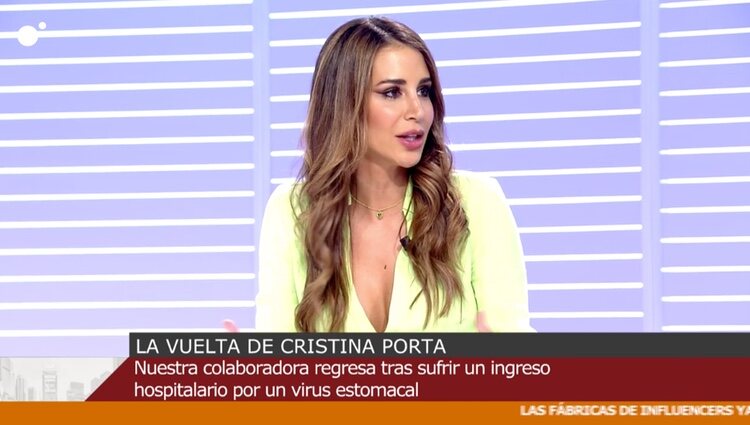 Cristina Porta en plató tras su ingreso | Foto: Cuatro