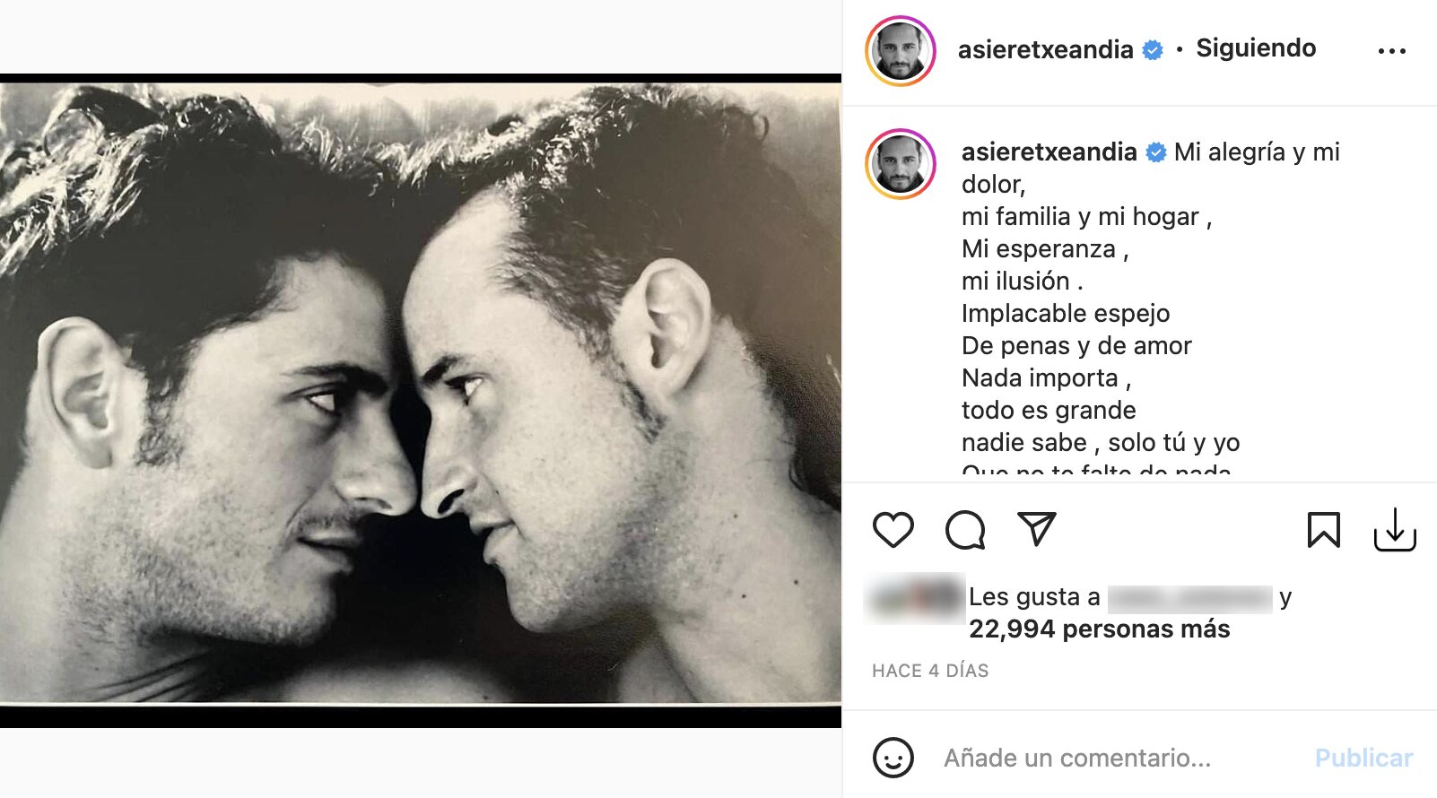 Asier Etxeandia se pone romántico en el 18 aniversario con su pareja | Foto: Instagram