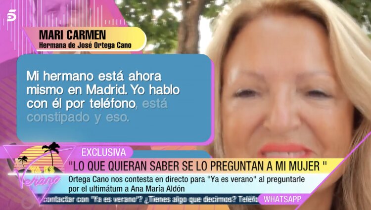 Mari Carmen Ortega hablando para 'Ya es verano' |Foto: Telecinco